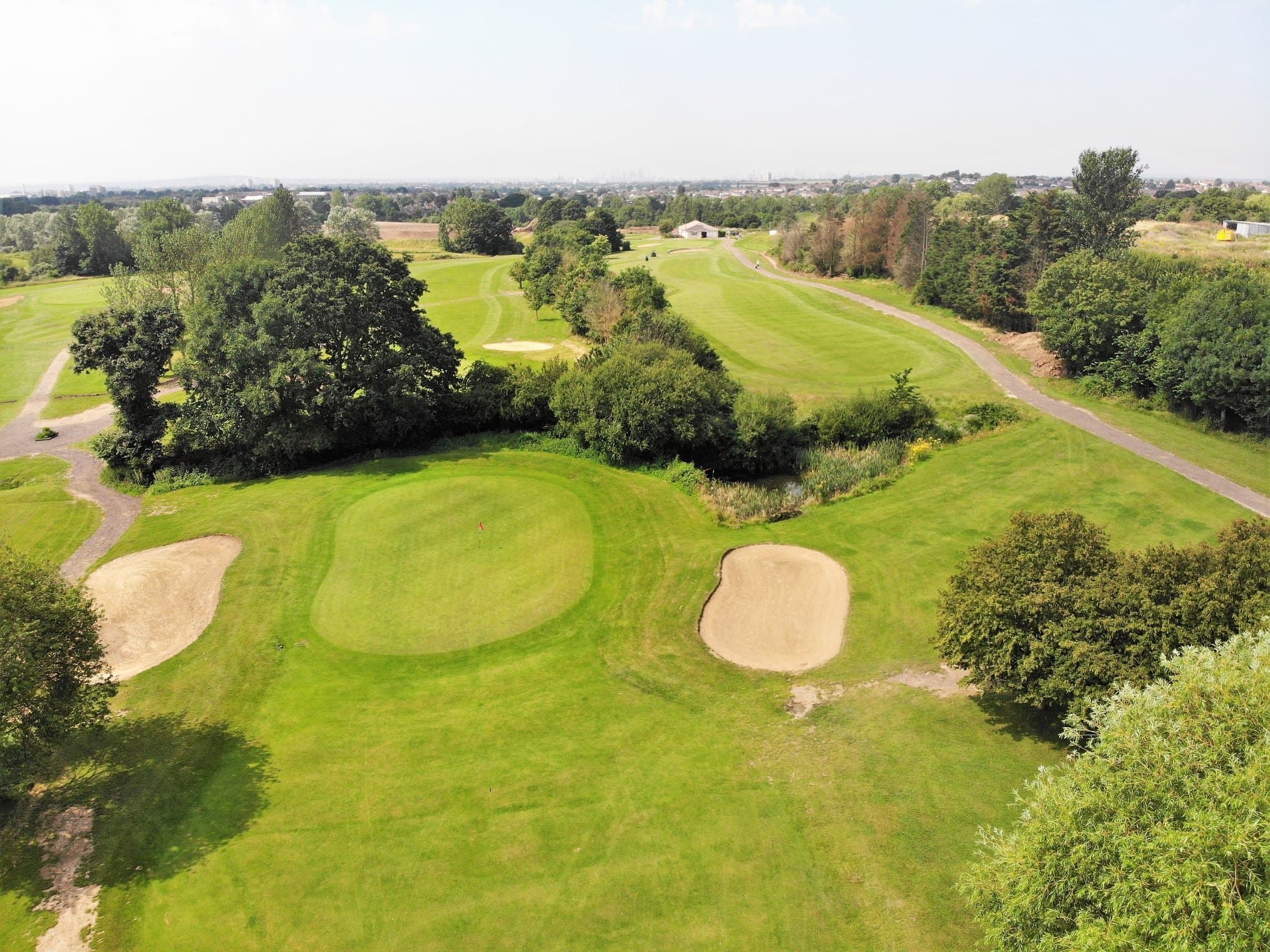 A Risebridge green and its bunkers from the air