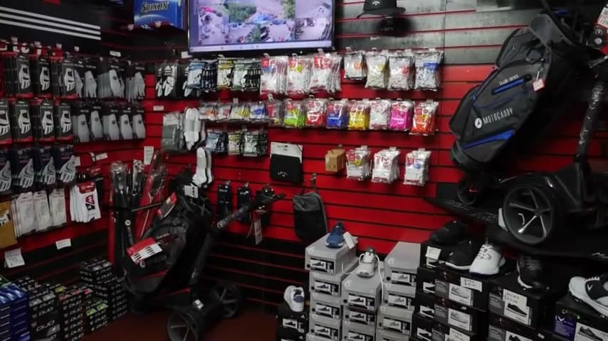 Trolleys, bags and clubs in the pro shop